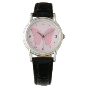 Montre Papillon en papier peint - rose clair