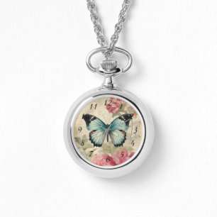 Montre Papillon et fleurs