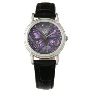 Montre Papillon gothique blanc violet noir couleur