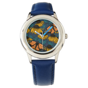 Montre Papillon monarque sur confluents jaunes