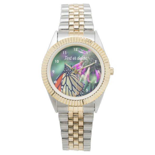 Montre Papillon Monarque Sur Fleur Personnalisé (devant)