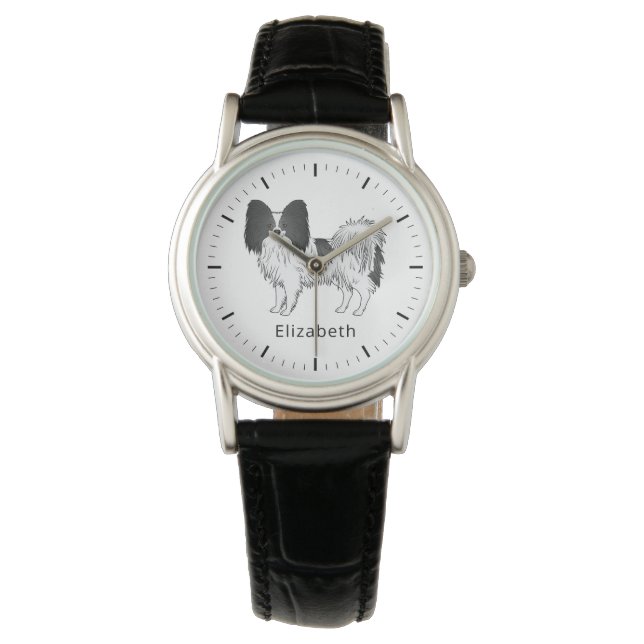 Montre Papillon Noir Et Blanc Cute Chien Avec Nom Personn (devant)