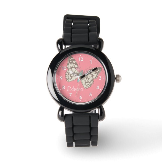 Montre Papillon peint dame numérotée nom filles regarder (Recto)