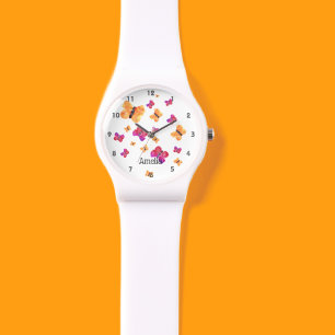 Montre Papillon rose Pêche personnalisé