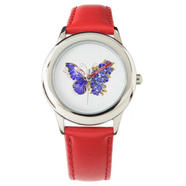 Montre Papillon saphir à fleurs (devant)