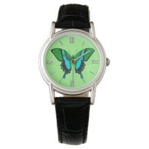 Montre Papillon Swallowtail en vert, turquoise et noir