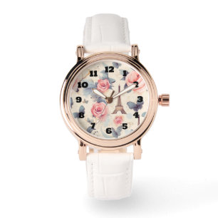 Montre Papillon Tour Eiffel et Motif Rose