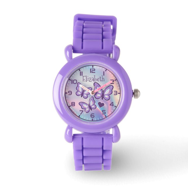 Montre Papillons à Parties scintillant violettes Première (Recto)