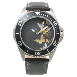 Montre Papillons blancs et dorés