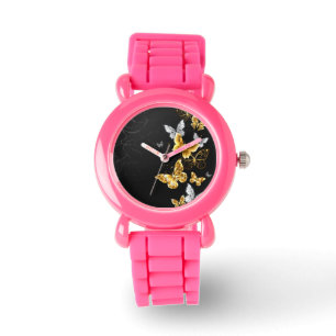 Montre Papillons blancs et dorés