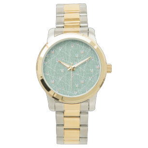 Montre Papillons d'aquarelle sur vert menthe