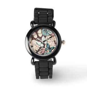 Montre Papillons et fleurs brunes
