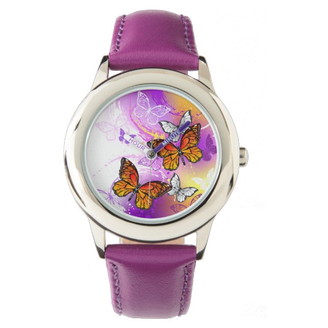 Montre Papillons Monarque sur Arrière - plan pourpre (devant)