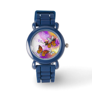 Montre Papillons Monarque sur Arrière - plan pourpre