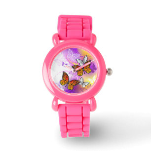 Montre Papillons Monarque sur Arrière - plan pourpre