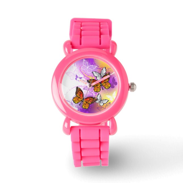 Montre Papillons Monarque sur Arrière - plan pourpre (Recto)