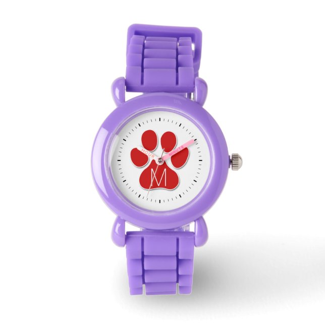 Montre Paquet de chat rouge avec Monogramme blanc et Briq (Recto)