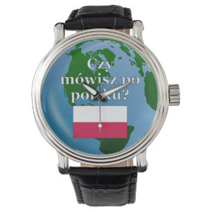 Montre Parles-tu polonais ? en polonais. Drapeau et globe
