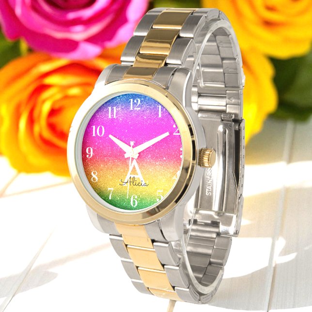 Montre Parties scintillant arc-en-ciel jaune violet montr (Créateur téléchargé)