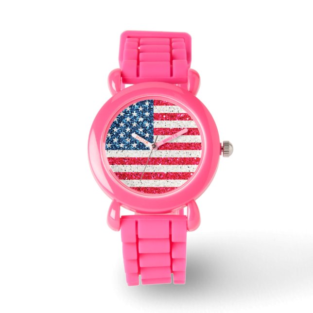 Montre Parties scintillant Bleue Rouge Patriotique Améric (Recto)