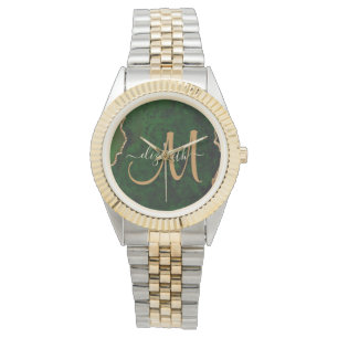Montre Parties scintillant d'or vert chic Agate Monogramm