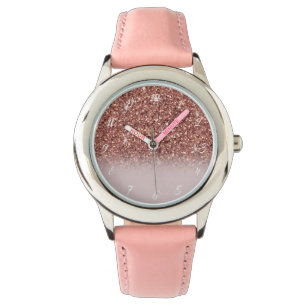 Montre parties scintillant en or rose Nom personnalisé