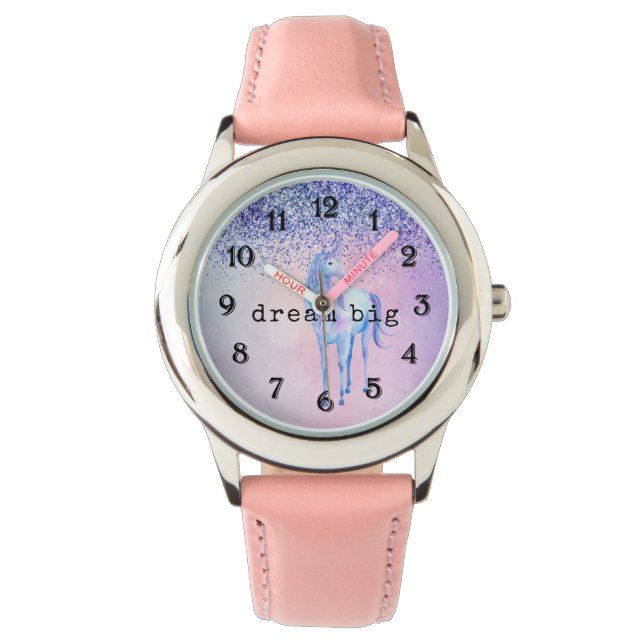 Montre Parties scintillant Ombre Unicorn violet bleu rose (devant)