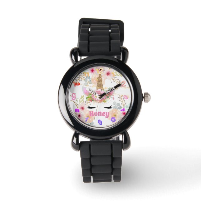 Montre Parties scintillant Or rose Unicorn Visage tendanc (Recto)