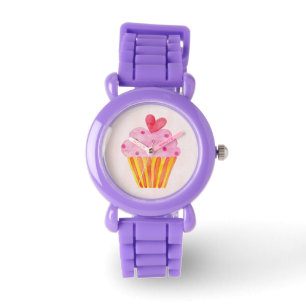 Montre parties scintillant rouge rose cupcake