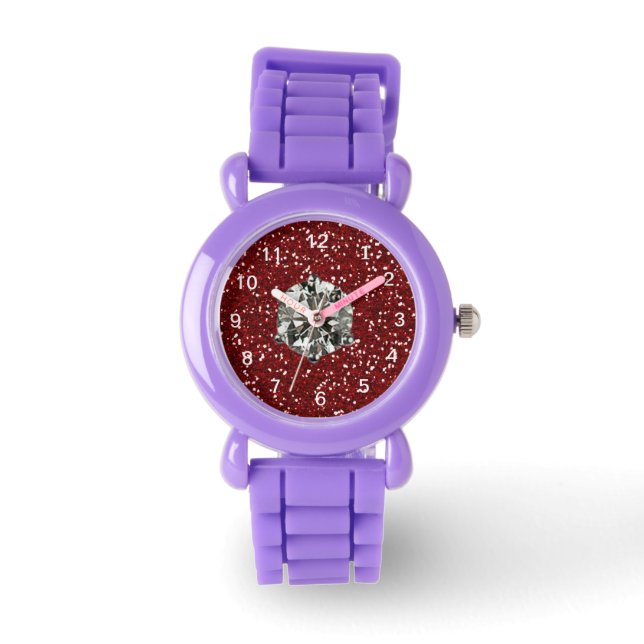 Montre Parties scintillant rouge style strass glam Girl (Recto)
