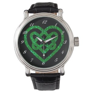 Montre Parties scintillant verte Céltic Heart Knot Wrist 
