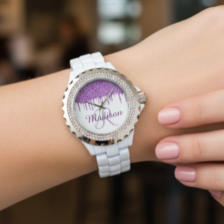 Montre Parties scintillant violet Monogram Faux gouttes