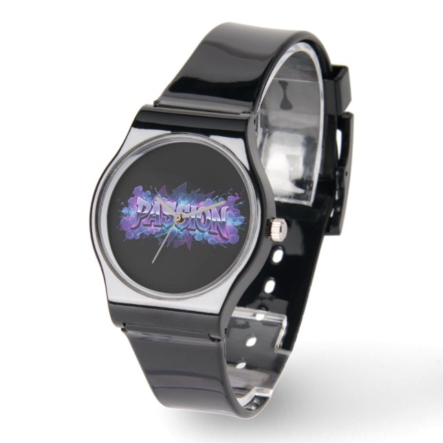 Montre Passion Cyberpunk Typography – Vibrant Modern Word (Angle)