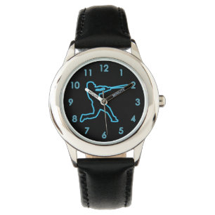 Montre Pâte lisse bleue au néon unique de base-ball