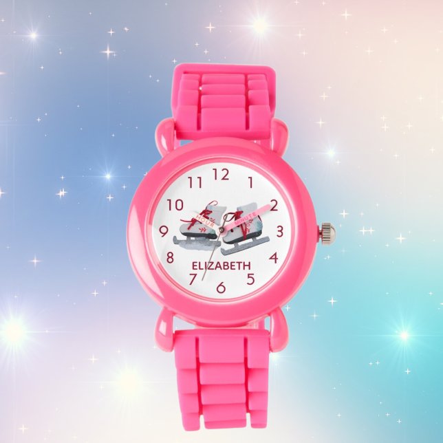 Montre Patins à glace rouge fille de nom blanc (Créateur téléchargé)