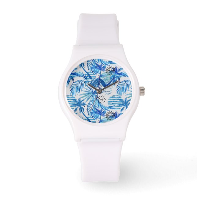 Montre Pattern de Bright Blue Tropical Watercolor (Recto)