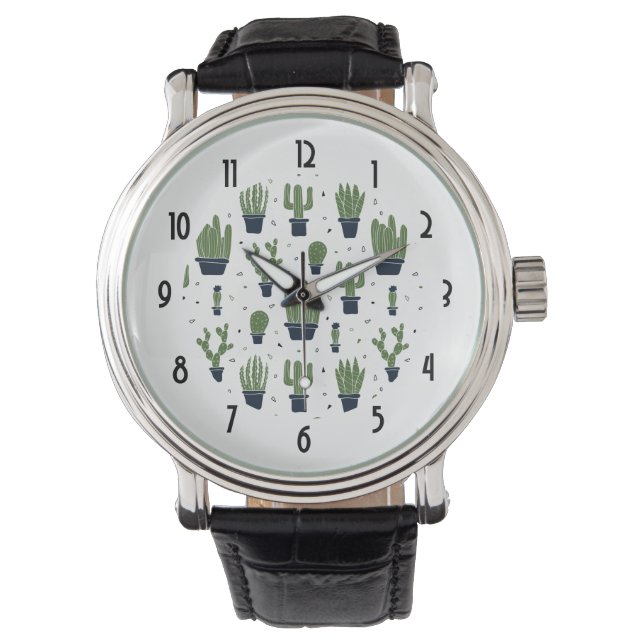 Montre Pattern Rustic Green Cactus (devant)