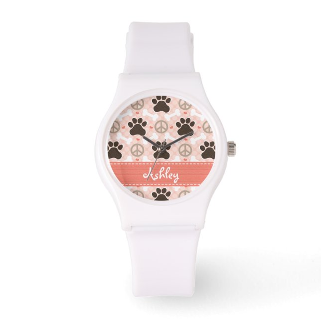 Montre Pawprint personnalisées Peace Love Dogs (Recto)