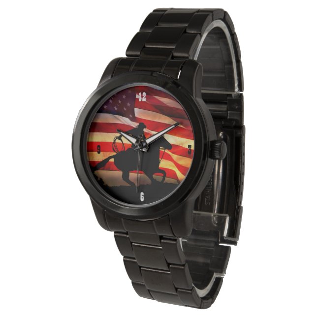 Montre Pays patriotique Western Cowboy drapeau américain (Incliné)