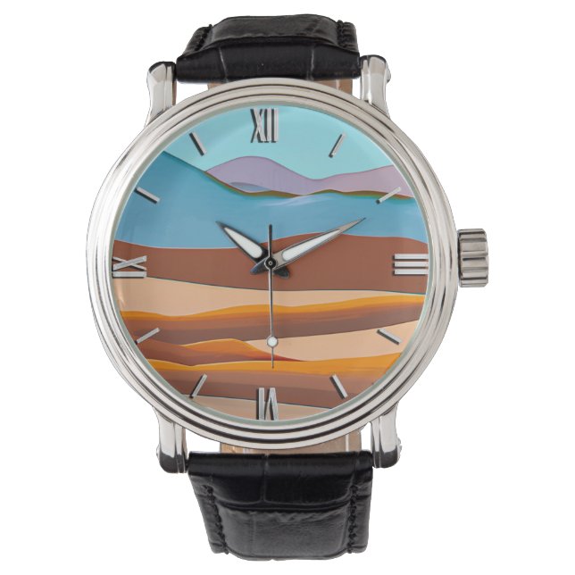 Montre Paysage désertique en orange rouille et aqua  (devant)
