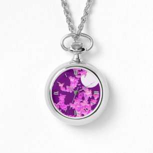 Montre Paysage lunaire avec papillons - orchidée, améthys