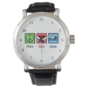 Montre Peace Love Natation Cute Swim Team