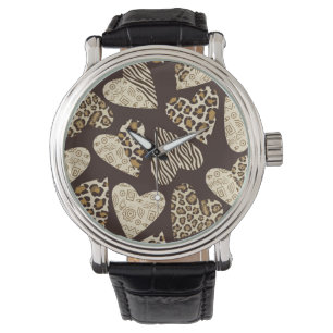 Montre Peau d'animal aux coeurs