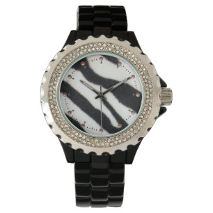 MONTRE PEAU ZEBRA BLANCHE NOIR IMPRIMÉE