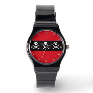 MONTRE PEAUX ET OBJETS CROISÉS DRAPEAU DE PIRATE NOIR ROU