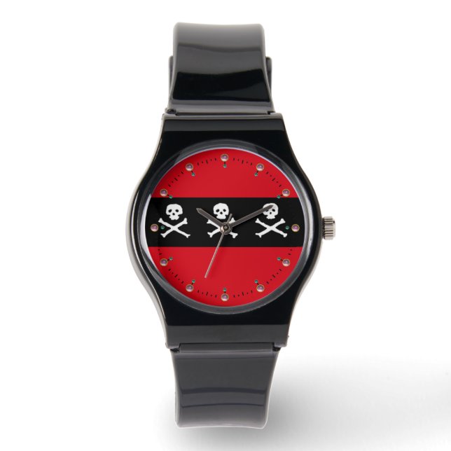 MONTRE PEAUX ET OBJETS CROISÉS DRAPEAU DE PIRATE NOIR ROU (Recto)