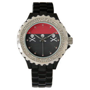 MONTRE PEAUX ET OBJETS CROISÉS DRAPEAU DE PIRATE NOIR ROU