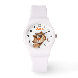 Montre Peeking Cat sur Sporty White Silicon Wrist Watch