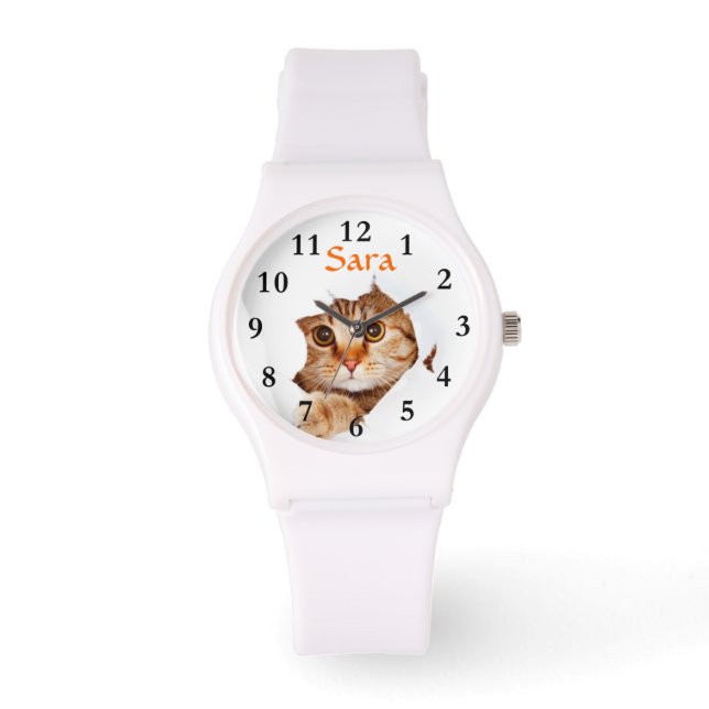Montre Peeking Cat sur Sporty White Silicon Wrist Watch (Recto)