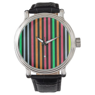 Montre Peint Arc-en-ciel rayures noir